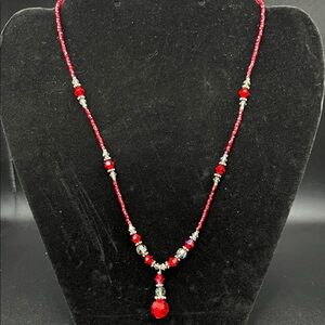 Red Crystal 925 Sterling Silver 18” Necklace